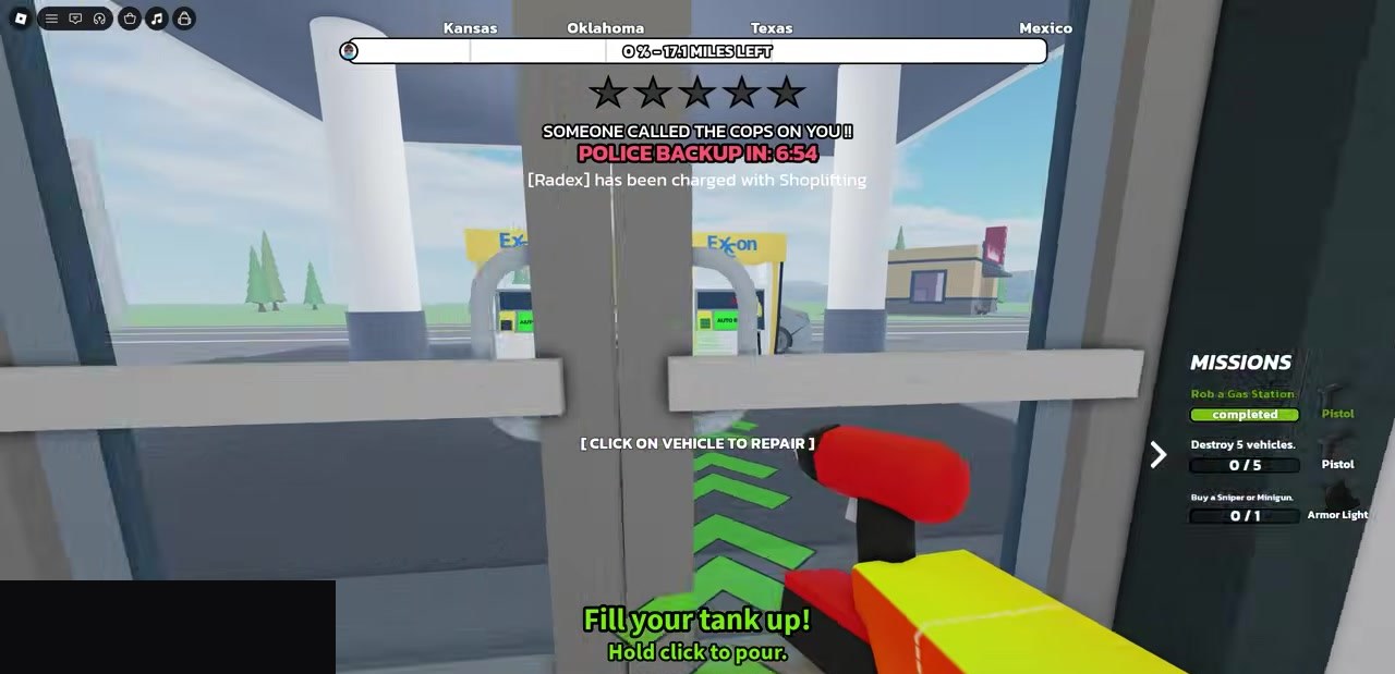 CLICK ON VEHICLE TO REPAIR prompt while standing at a damaged RUNAWAYS sedan