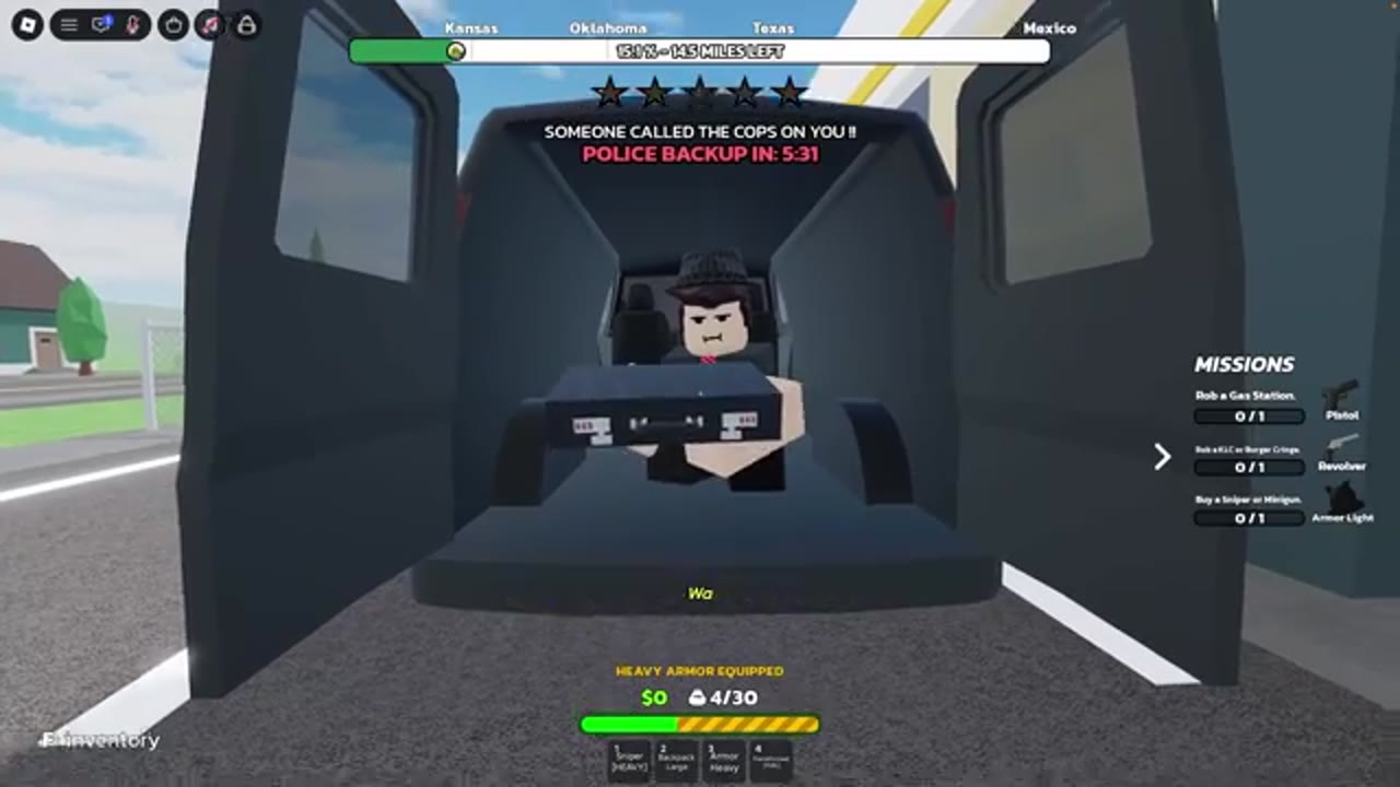 Black van rear open showing fedora NPC holding the smuggling briefcase