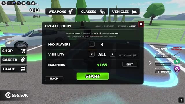 RUNAWAYS UPDATE 8 Create Lobby final step with Max players 4, Visibility All and Modifiers x1.65 with an EDIT button