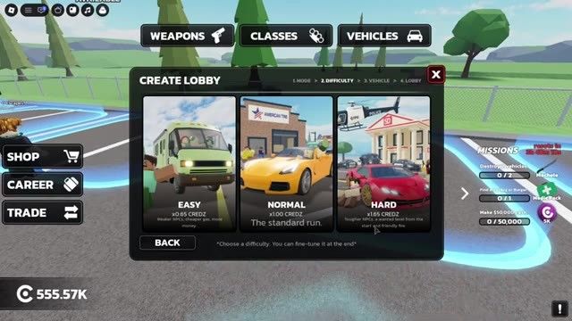 RUNAWAYS UPDATE 8 Create Lobby difficulty step with Easy x0.65 CREDZ, Normal x1.00 CREDZ and Hard x1.65 CREDZ cards